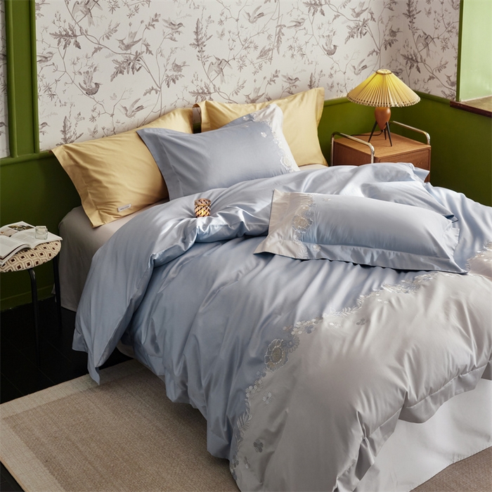 91家纺网 家纺一手货源 找家纺 （总）云胡 2024新款50支长绒棉宽边工艺刺绣四件套-兰茵