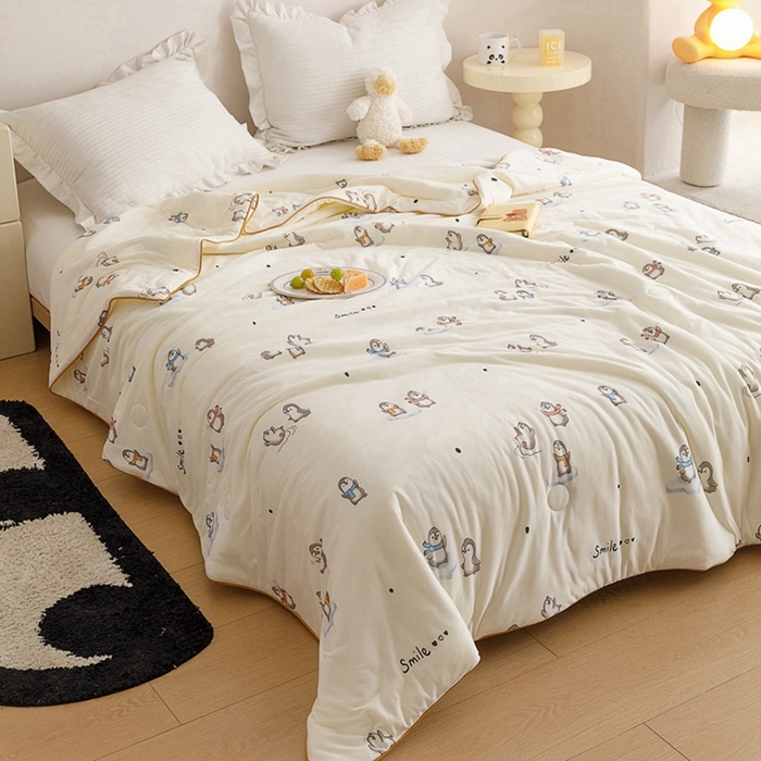 91家纺网 家纺一手货源 找家纺 优被业 2024新款针织棉大豆纤维被 企鹅豆豆