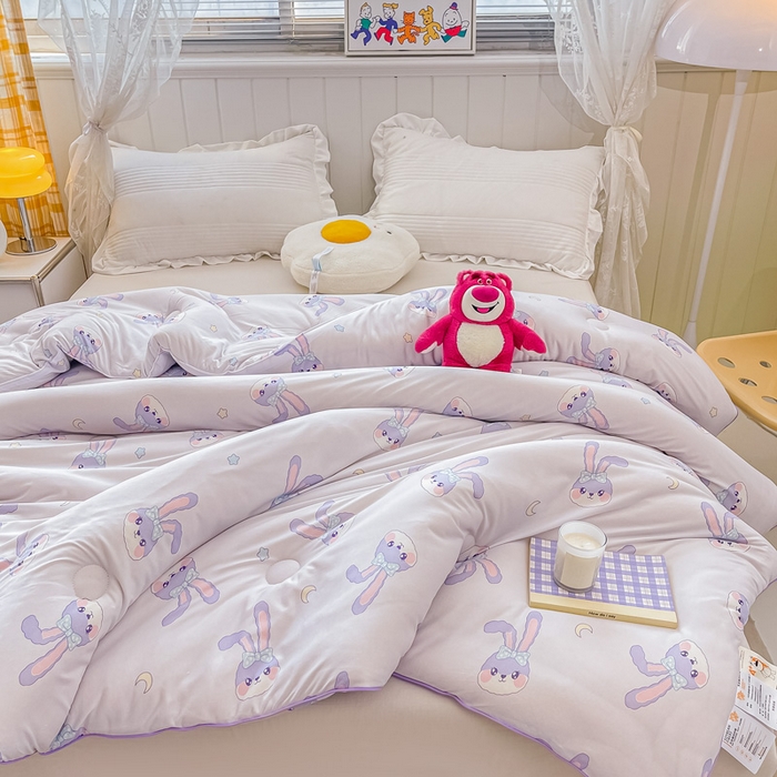 91家纺网 家纺一手货源 找家纺 眠优居 2024新款A类针织棉大豆纤维夏被 紫色小兔