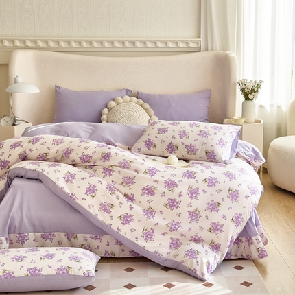 91家纺网 家纺一手货源 找家纺 梦莱斯 2024新款提花泡泡棉四件套 紫风铃