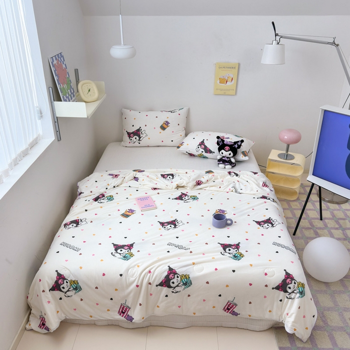 91家纺网 家纺一手货源 找家纺 木堇家居 2024新款三丽欧A类针织棉10%大豆纤维嵌绳款夏被 薯条库洛米