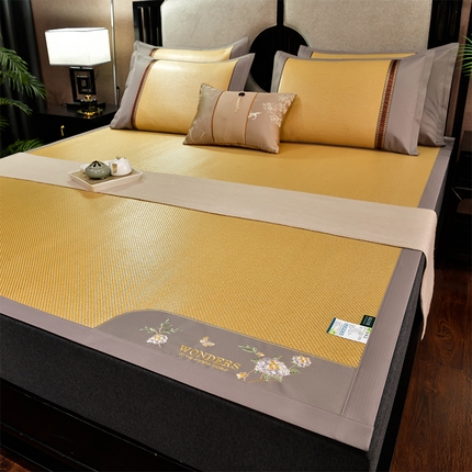 91家纺网 家纺一手货源 找家纺 小牛席业 2024新款绣球花开冰藤双面席 绣球花开-冰藤浅咖