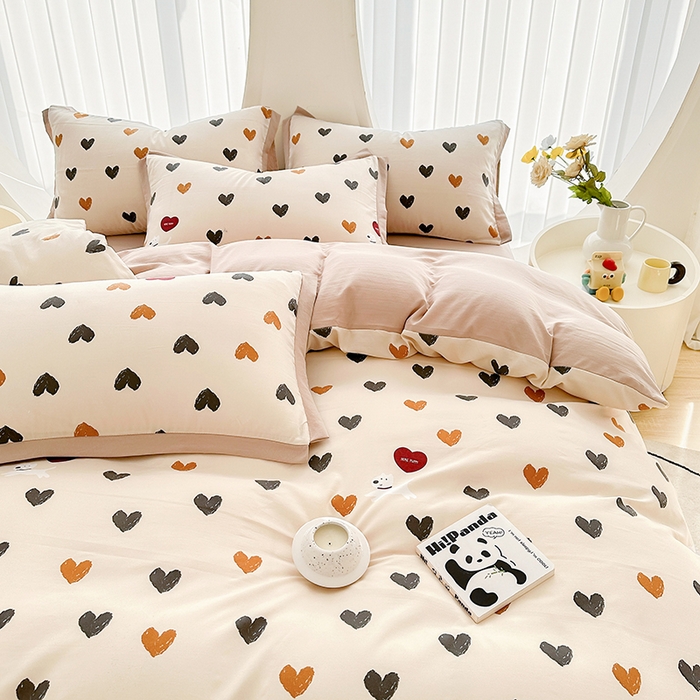 91家纺网 家纺一手货源 找家纺 卡普二店 2024新款A类水洗棉麻四件套 心之恋