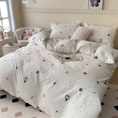 91家纺网 家纺一手货源 找家纺 一米阳光 2024新款小清新AB版全棉四件套 水果点点