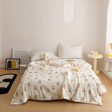 优被业 2024新款针织棉大豆纤维被 郁金香兔