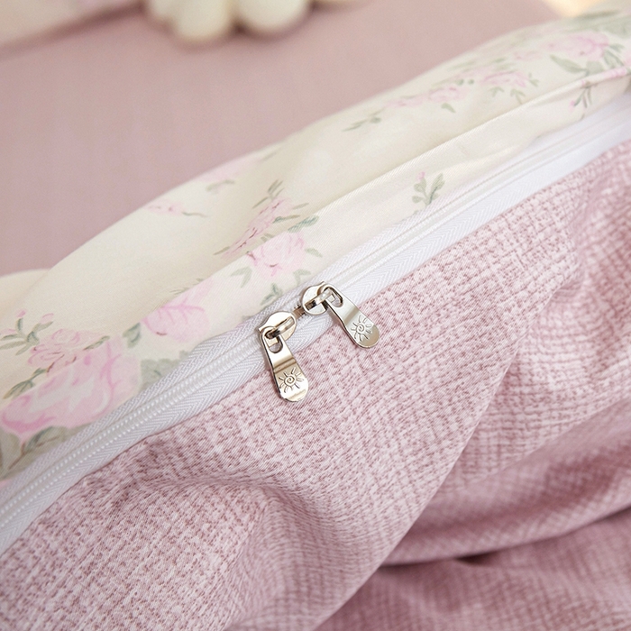 91家纺网 家纺一手货源 找家纺 一米阳光 2024新款小清新AB版全棉四件套 粉黛