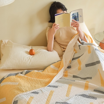 91家纺网 家纺一手货源 找家纺 朴尔 2024新款西部民族风全棉三层纱布毛巾被 杜莎-黄