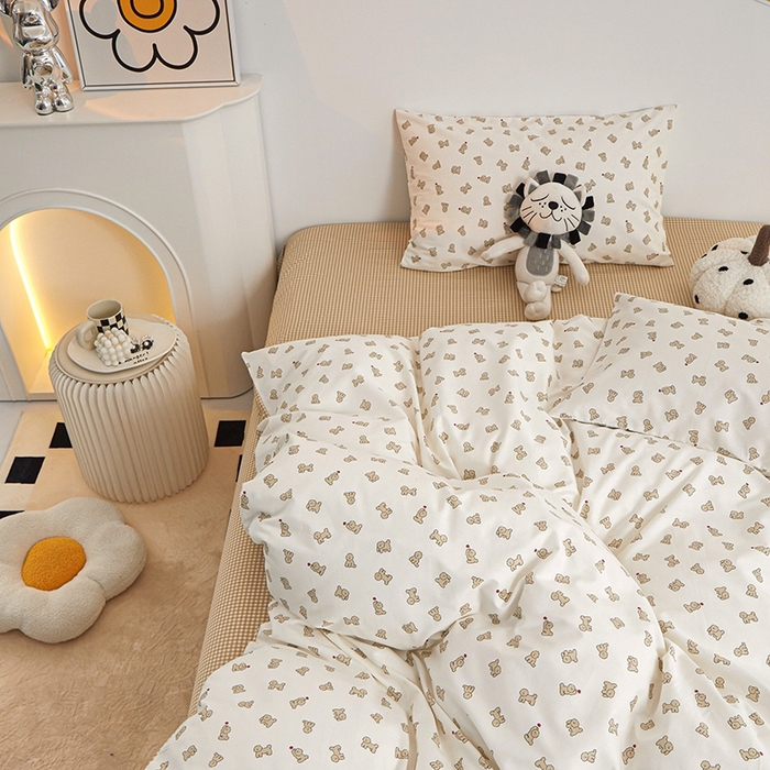 91家纺网 家纺一手货源 找家纺 一米阳光 2024新款小清新AB版全棉四件套 萌萌宠