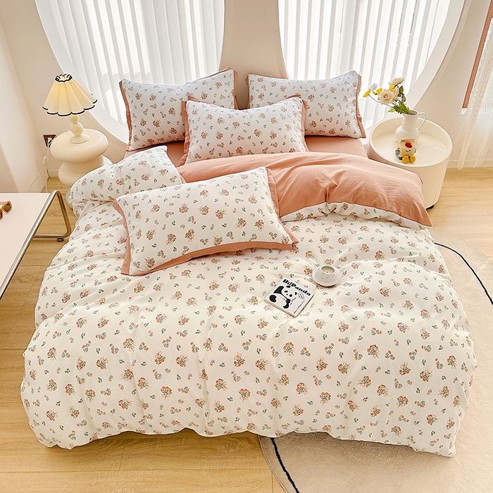 91家纺网 家纺一手货源 找家纺 卡普二店 2024新款A类水洗棉麻四件套 春意浓