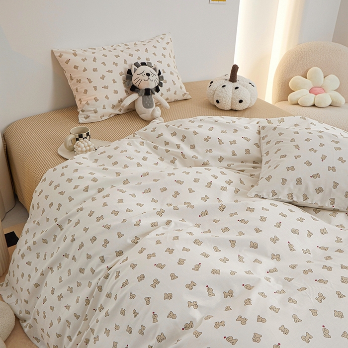 91家纺网 家纺一手货源 找家纺 一米阳光 2024新款小清新AB版全棉四件套 萌萌宠