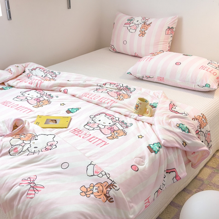 91家纺网 家纺一手货源 找家纺 木堇家居 2024新款三丽欧A类针织棉10%大豆纤维嵌绳款夏被 粉色kT