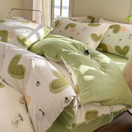 91家纺网 家纺一手货源 找家纺 卢赛尔 2024新款提花有氧泡泡泡芙四件套 爱心兔