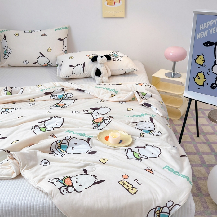 91家纺网 家纺一手货源 找家纺 木堇家居 2024新款三丽欧A类针织棉10%大豆纤维嵌绳款夏被 吃瓜帕恰狗