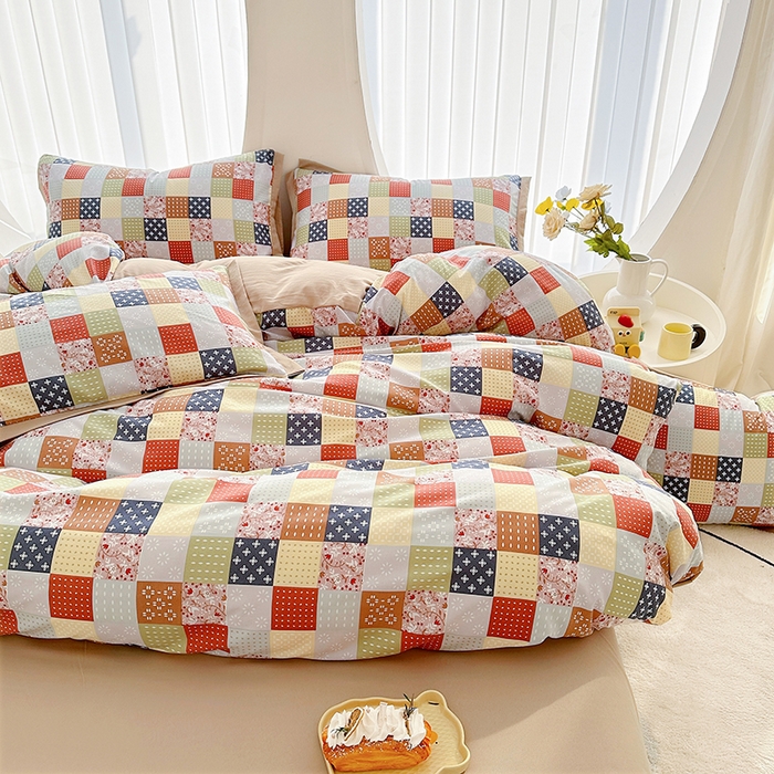 91家纺网 家纺一手货源 找家纺 卡普二店 2024新款A类水洗棉麻四件套 彩格