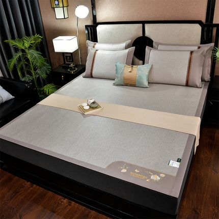 91家纺网 家纺一手货源 找家纺 小牛席业 2024新款绣球花开冰藤双面席 绣球花开-冰藤银灰