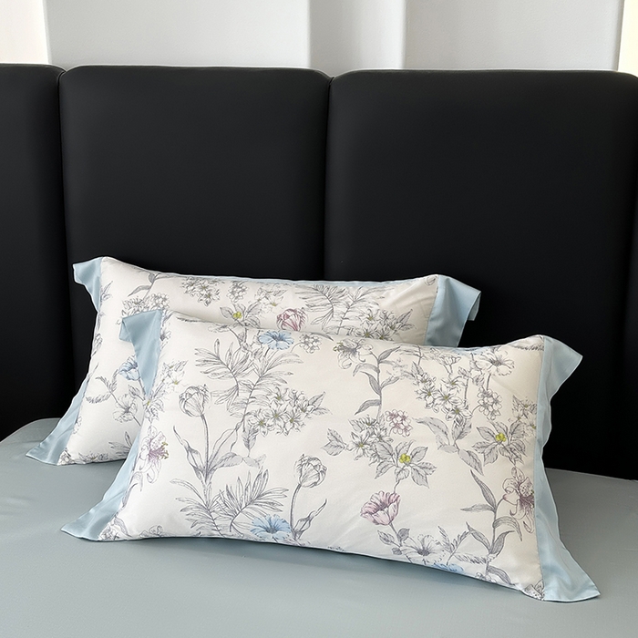 91家纺网 家纺一手货源 找家纺 娇逸家居 2025新款50支莱赛尔数码印花宽边拼角天丝四件套（可搭配同系列夏被和床盖） 书瑶