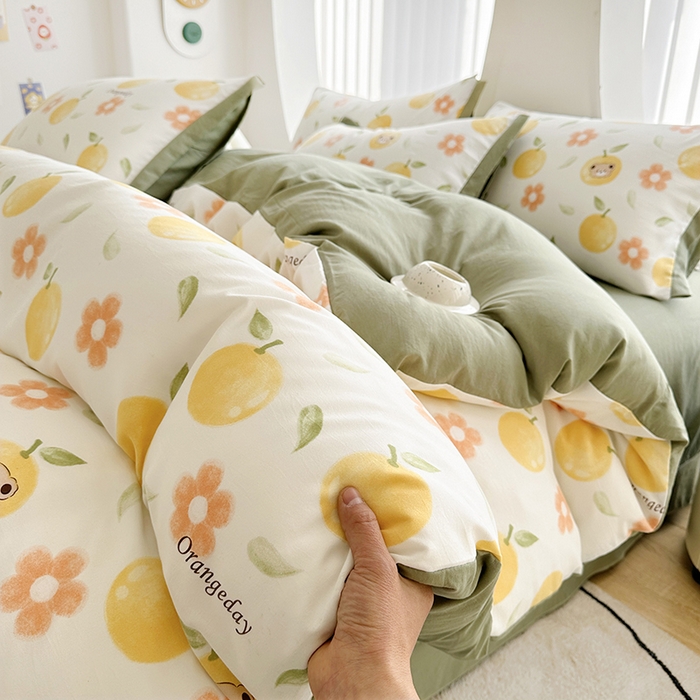 91家纺网 家纺一手货源 找家纺 卡普二店 2024新款A类水洗棉麻四件套 橙意满满