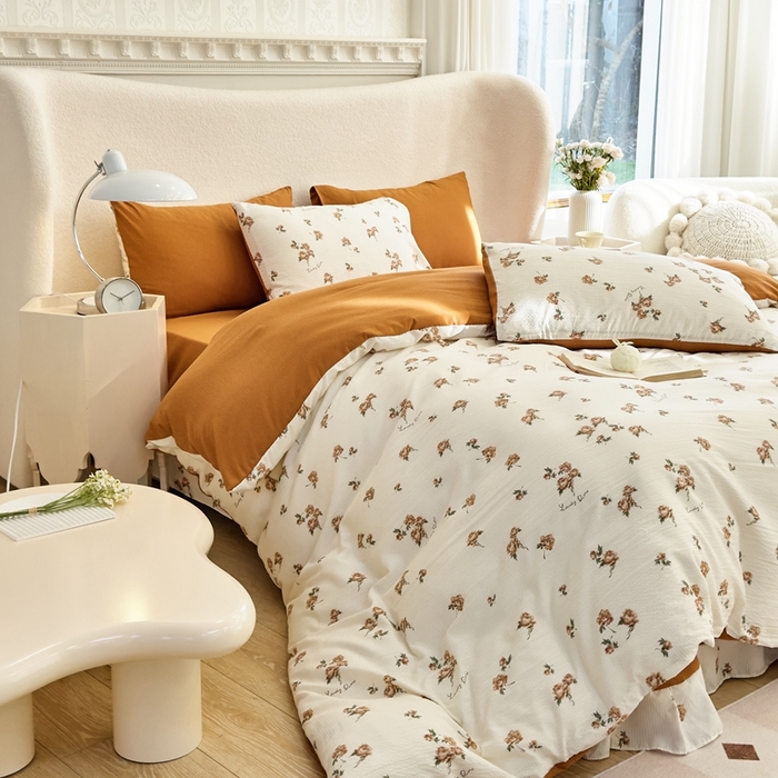 91家纺网 家纺一手货源 找家纺 梦莱斯 2024新款提花泡泡棉四件套 花茶