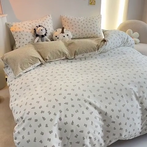 91家纺网 家纺一手货源 找家纺 一米阳光 2024新款小清新AB版全棉四件套 萌萌宠