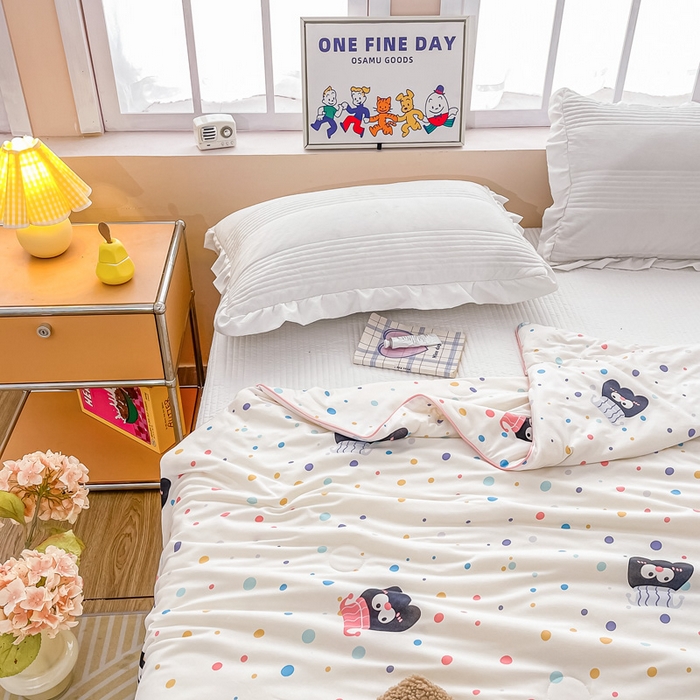 91家纺网 家纺一手货源 找家纺 眠优居 2024新款A类针织棉大豆纤维夏被 波点水母