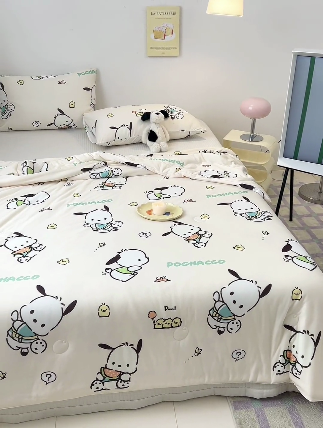 91家纺网 家纺一手货源 找家纺 木堇家居 2024新款三丽欧A类针织棉10%大豆纤维嵌绳款夏被 吃瓜帕恰狗