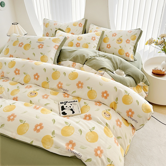 91家纺网 家纺一手货源 找家纺 卡普二店 2024新款A类水洗棉麻四件套 橙意满满