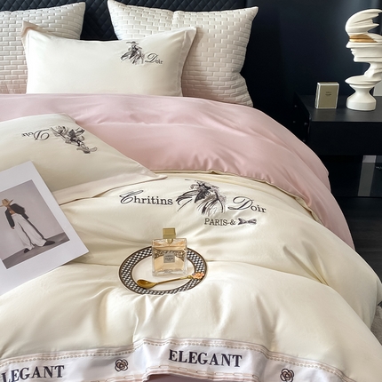 91家纺网 家纺一手货源 找家纺 （总）棠颂 2025春夏全棉高奢优雅刺绣四件套--莫妮卡（礼盒包装）