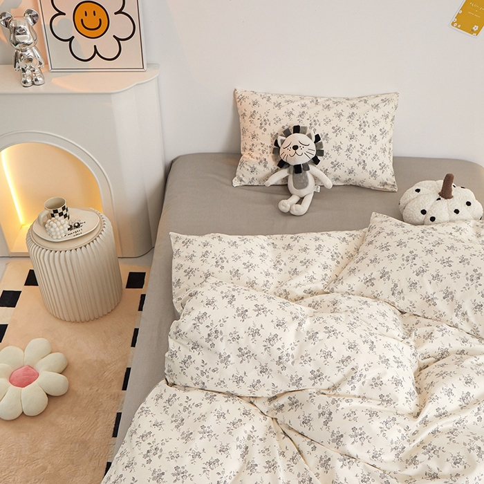 91家纺网 家纺一手货源 找家纺 一米阳光 2024新款小清新AB版全棉四件套 沁园-灰