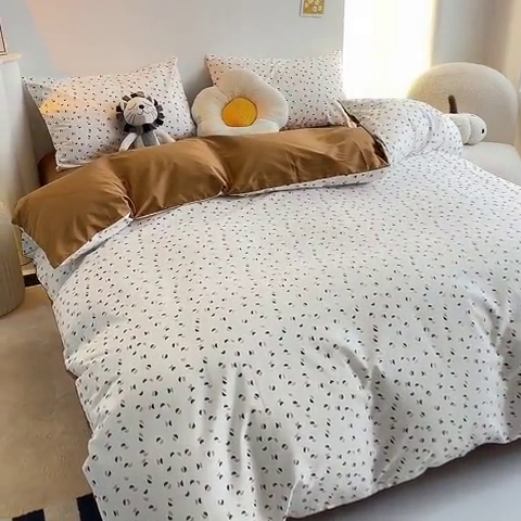 91家纺网 家纺一手货源 找家纺 一米阳光 2024新款小清新AB版全棉四件套 月半点点