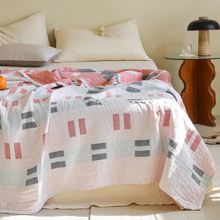 91家纺网 家纺一手货源 找家纺 朴尔 2024新款西部民族风全棉三层纱布毛巾被 莫利