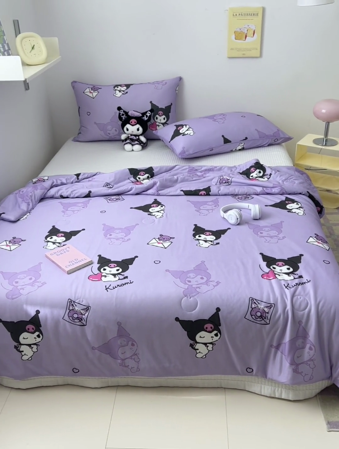 91家纺网 家纺一手货源 找家纺 木堇家居 2024新款三丽欧A类针织棉10%大豆纤维嵌绳款夏被 紫色库洛米