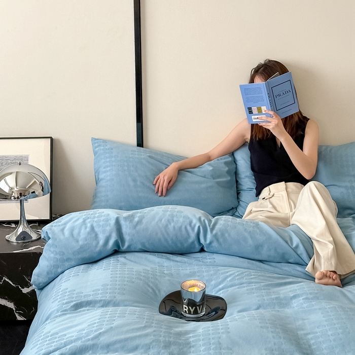 91家纺网 家纺一手货源 找家纺 玖弘 2024新款染色提花系列四件套 古韵 梵高蓝