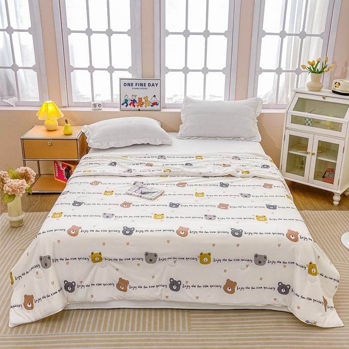 91家纺网 家纺一手货源 找家纺 眠优居 2024新款A类针织棉大豆纤维夏被 字母熊