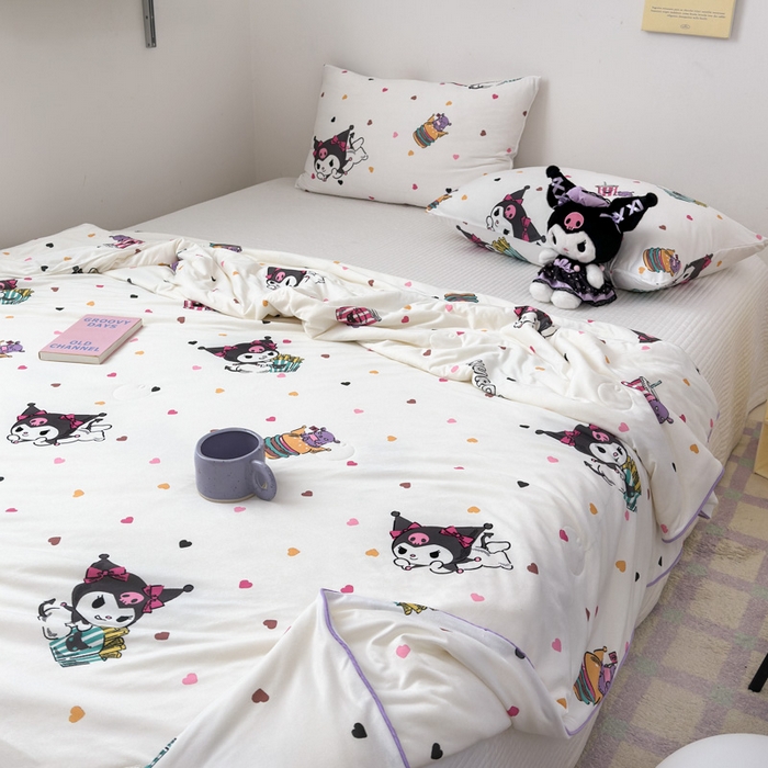 91家纺网 家纺一手货源 找家纺 木堇家居 2024新款三丽欧A类针织棉10%大豆纤维嵌绳款夏被 薯条库洛米