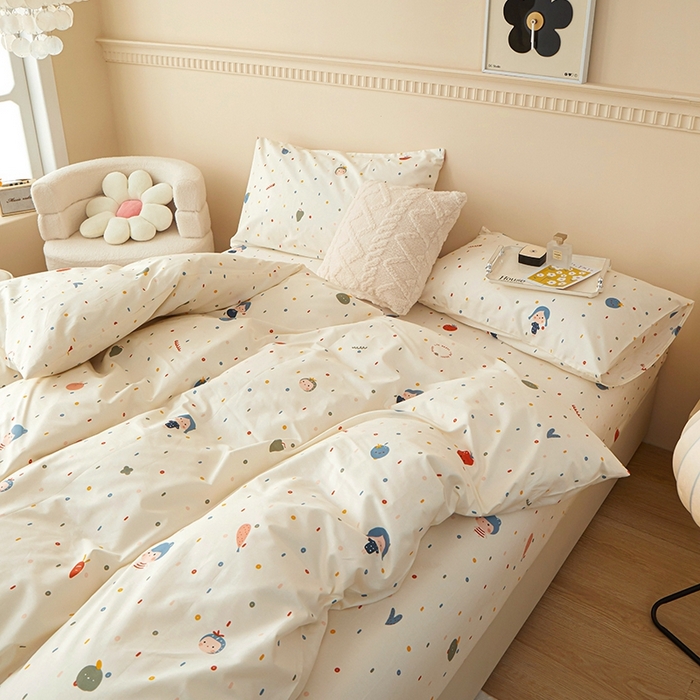 91家纺网 家纺一手货源 找家纺 一米阳光 2024新款小清新AB版全棉四件套 水果点点