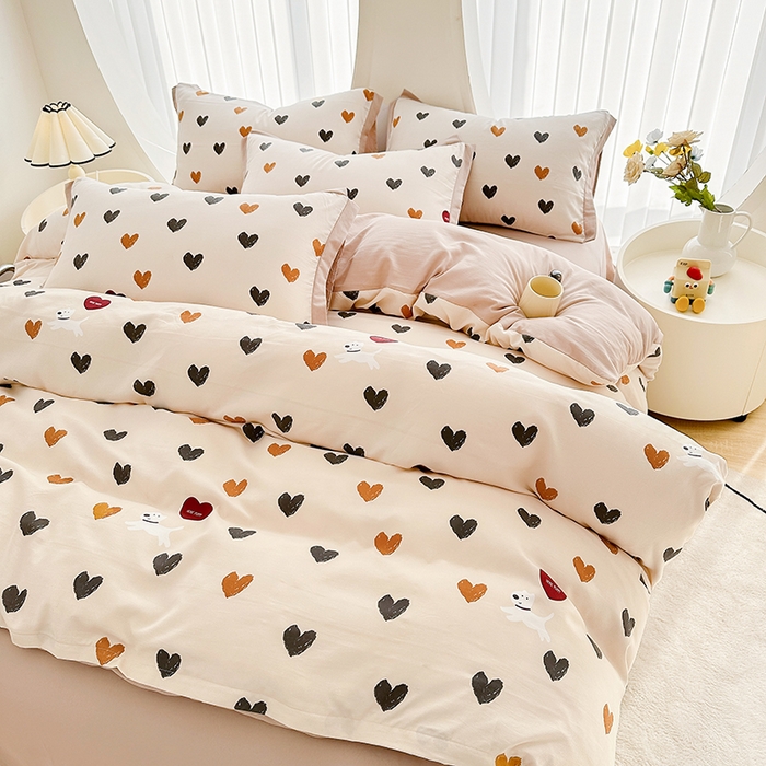 91家纺网 家纺一手货源 找家纺 卡普二店 2024新款A类水洗棉麻四件套 心之恋