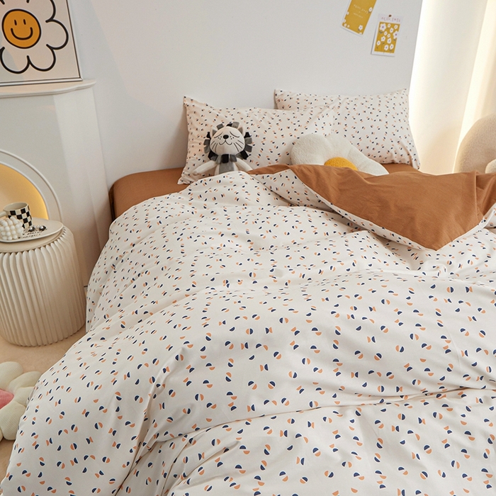 91家纺网 家纺一手货源 找家纺 一米阳光 2024新款小清新AB版全棉四件套 月半点点