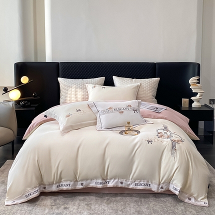 91家纺网 家纺一手货源 找家纺 棠颂 2025春夏全棉高奢优雅刺绣四件套--熙里（礼盒包装） 熙里-奶昔白