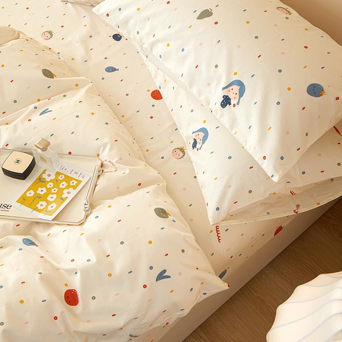 91家纺网 家纺一手货源 找家纺 一米阳光 2024新款小清新AB版全棉四件套 水果点点