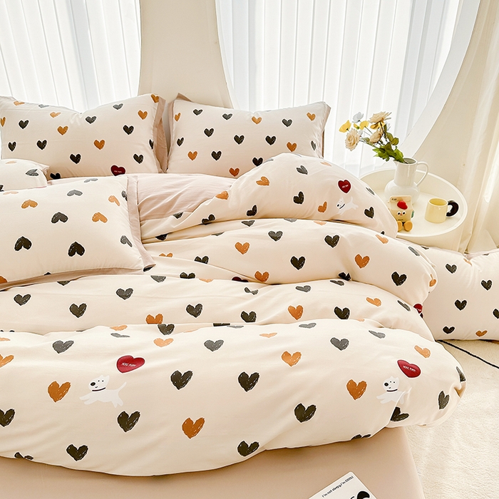 91家纺网 家纺一手货源 找家纺 卡普二店 2024新款A类水洗棉麻四件套 心之恋