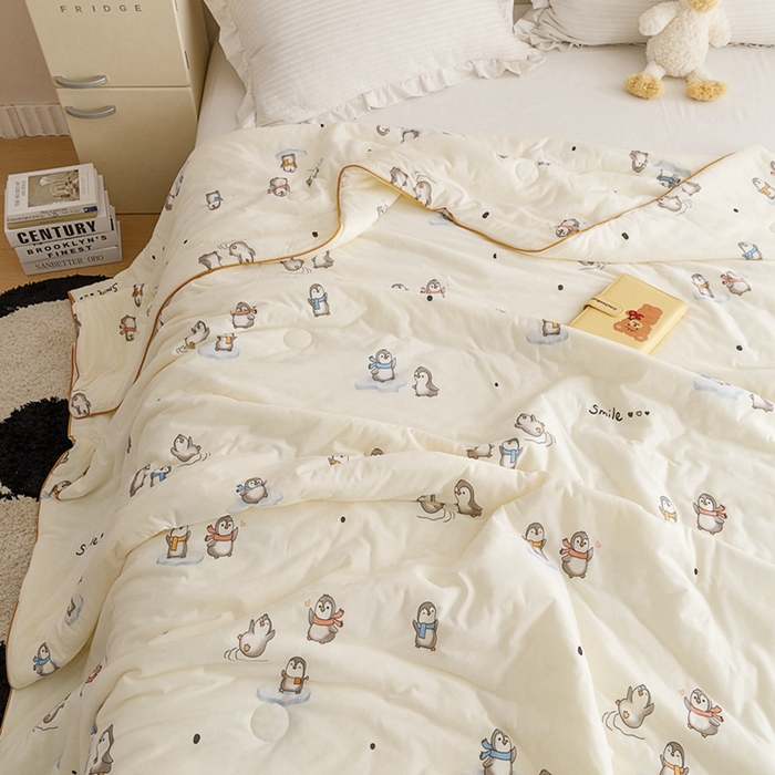 91家纺网 家纺一手货源 找家纺 优被业 2024新款针织棉大豆纤维被 企鹅豆豆