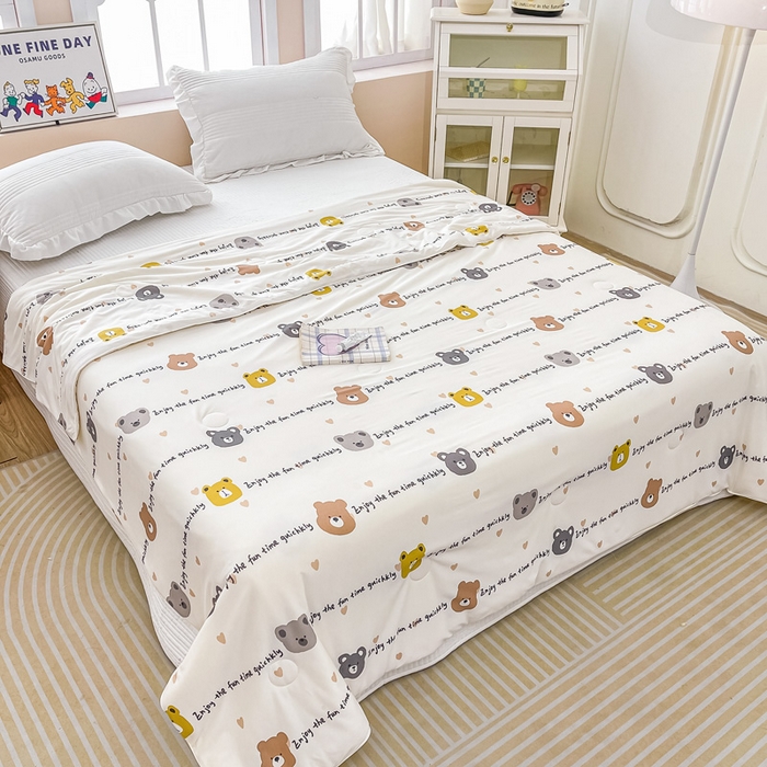 91家纺网 家纺一手货源 找家纺 眠优居 2024新款A类针织棉大豆纤维夏被 字母熊