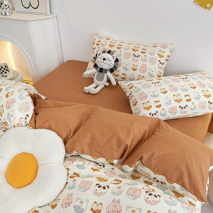 91家纺网 家纺一手货源 找家纺 一米阳光 2024新款小清新AB版全棉四件套 卡通甜甜圈