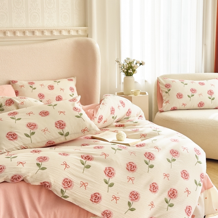 91家纺网 家纺一手货源 找家纺 富之航家纺 2024新款提花泡泡棉四件套 白月光