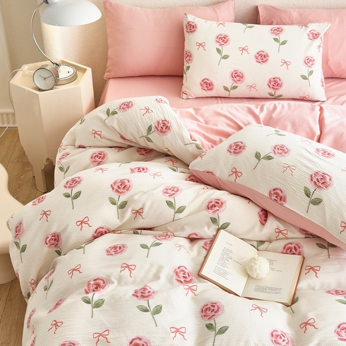 91家纺网 家纺一手货源 找家纺 富之航家纺 2024新款提花泡泡棉四件套 白月光