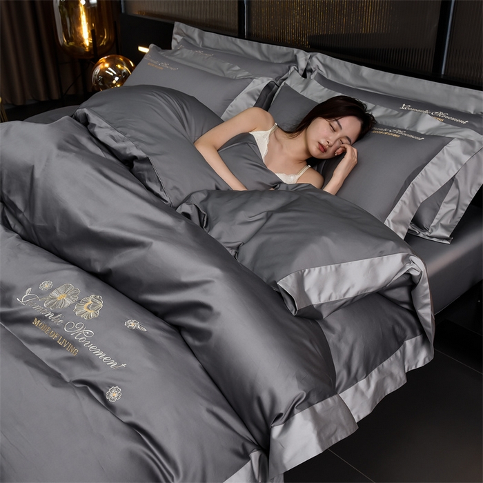 91家纺网 家纺一手货源 找家纺  瑞驰家纺 2024新款长绒棉绣花四件套伊莎贝尔系列 伊莎贝尔-帝都灰