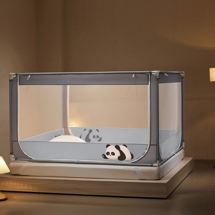  伊而梦蚊帐 2024新款围栏防摔U形三开门坐床蚊帐 围栏款-熊猫-蓝