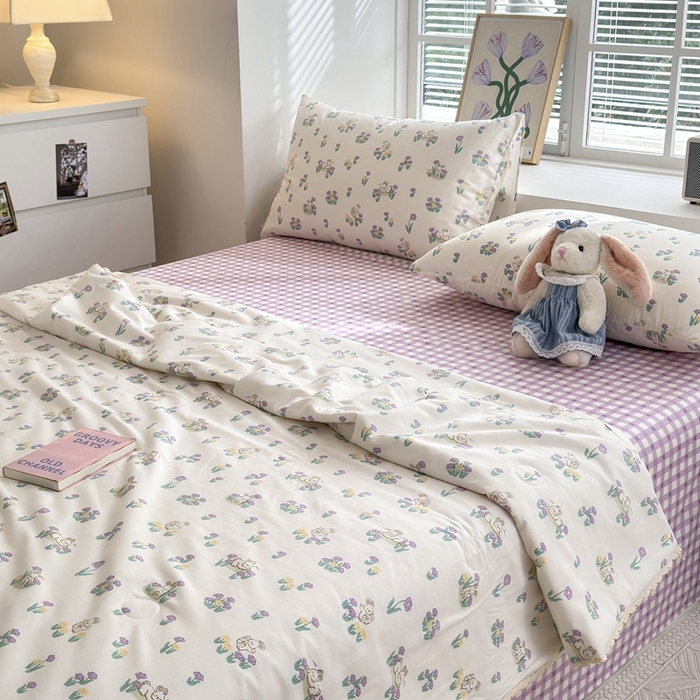 91家纺网 家纺一手货源 找家纺 星期八 2024新款全棉夏被四件套 花园兔