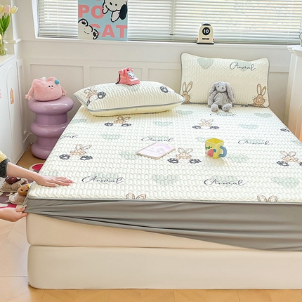 米帛家纺 2024新款A类凉感丝卡通乳胶凉席-床笠款 爱心兔