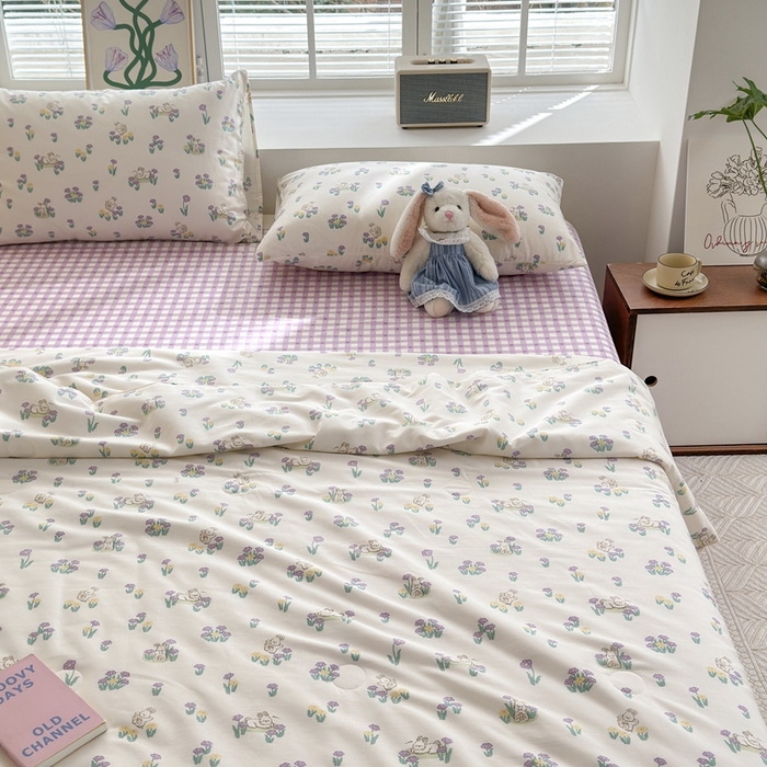 91家纺网 家纺一手货源 找家纺 星期八 2024新款全棉夏被四件套 花园兔